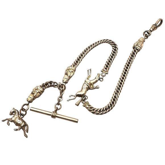 The Best Antique Gold Filled Pocket Watch Chain Horse Equestrian Fobs 51 Grams - Picture 1 of 7